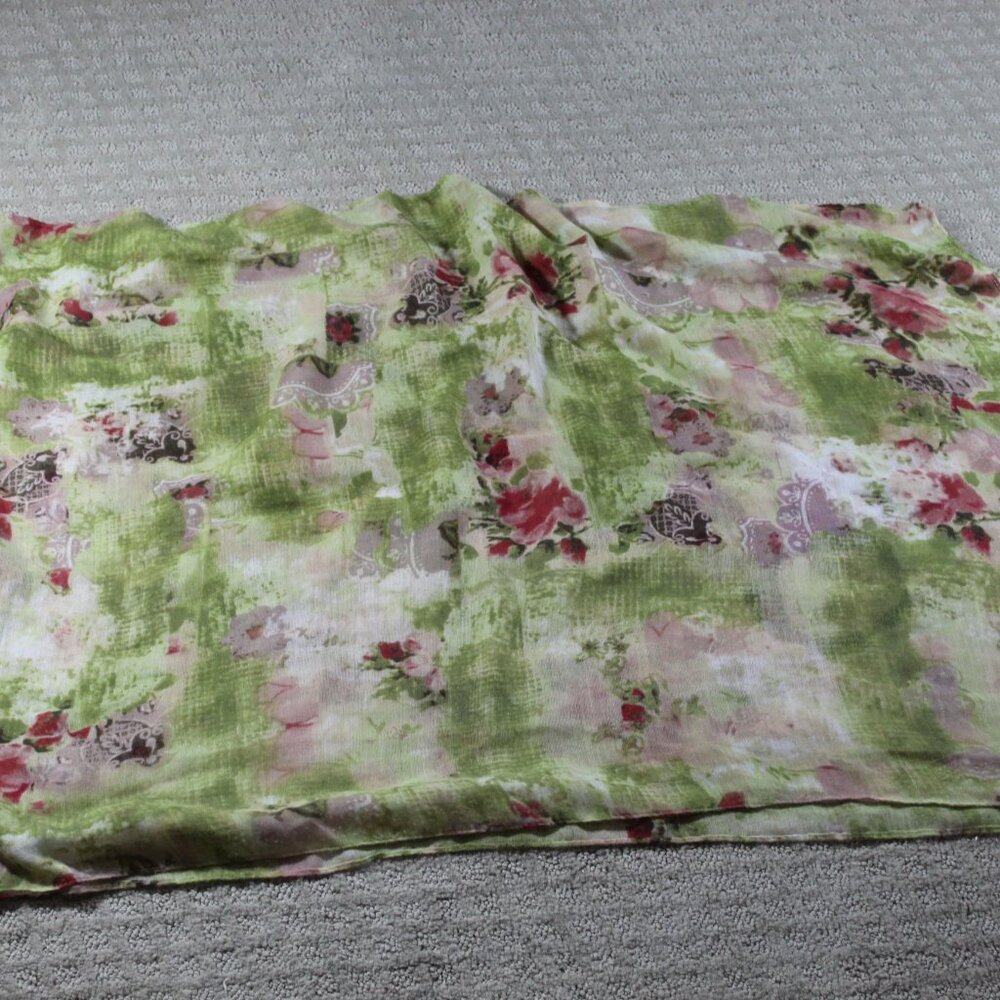 NWOT Kelly Rae Roberts Green and Pink 70"x24" Floral Scarf - Picture 3 of 6
